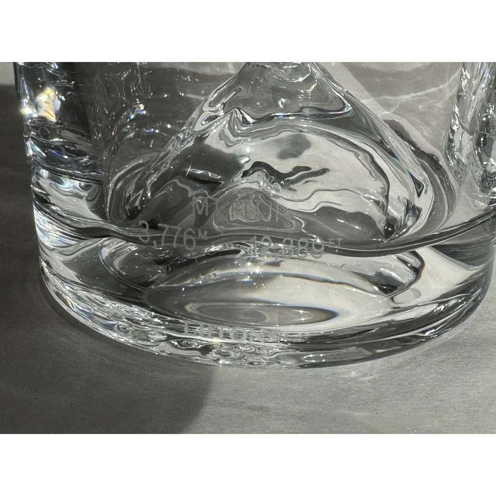 Liiton Mt Fuji Set Of 2 Whiskey Rocks  Glasses Crystal EUC Etched Mountain